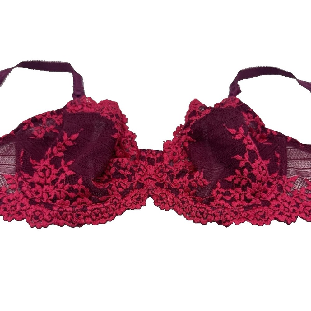 WACOAL 34D Embrace Lace Burgundy T-Shirt Unlined Lace Underwire Bra - NWT